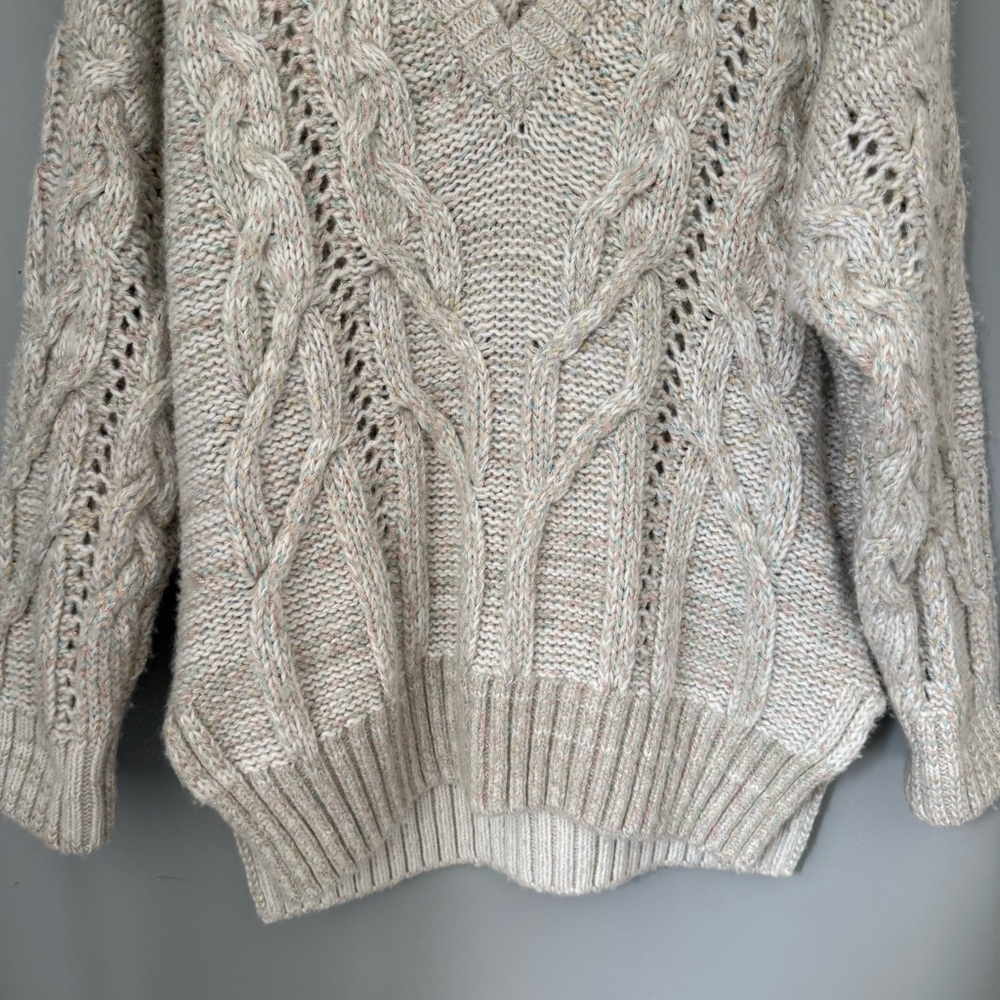 Anthropologie V- Neck Drama Rainbow Metallic Cable Knit Sweater - Picture 5 of 11